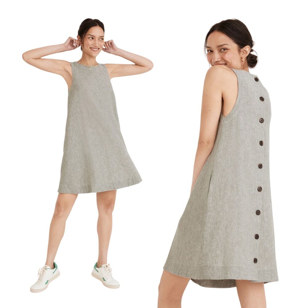 Madewell Linen Cotton Tank Mini Dress Distant Grove Green M EUC Airy Pockets